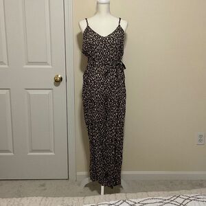 Salty Lemon small animal print spaghetti straps belted wide leg jumpsuit